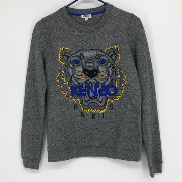 Kenzo light grey crewneck Tiger embroidered pullover sweater men’s XS - Picture 2 of 16